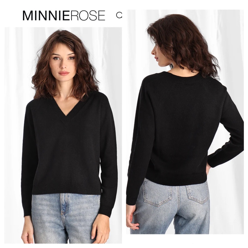 NWT! Cashmere! Minnie Rose Cashmere Long Sleeve Shrunken V-Neck $265.00
